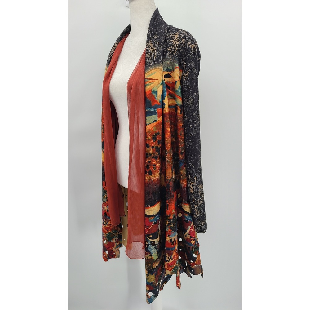 Ali Miles Lagenlook Arsty Open Front Cardigan S Coatigan Abstract Laser Cuts